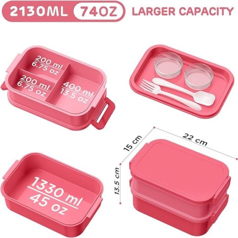 Lunch BOX 3 częściowy - Pojemnik na posiłki 900 ml duży - Pudełko na drugie śniadanie - Różowe Lunch BOX 3 częściowy - Pojemnik na posiłki 900 ml duży - Pudełko na drugie śniadanie - Różowe