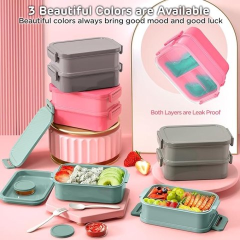 Lunch BOX 3 częściowy - Pojemnik na posiłki 900 ml duży - Pudełko na drugie śniadanie - Różowe Lunch BOX 3 częściowy - Pojemnik na posiłki 900 ml duży - Pudełko na drugie śniadanie - Różowe