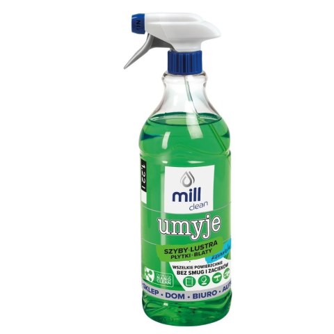 MILL CLEAN UMYJE Płyn do mycia szyb, szkła, luster, glazury o zapachu Konwalii 1,22l (opak.zb 9 szt.) MILL CLEAN UMYJE Płyn do mycia szyb, szkła, luster, glazury o zapachu Konwalii 1,22l (opak.zb 9 szt.)